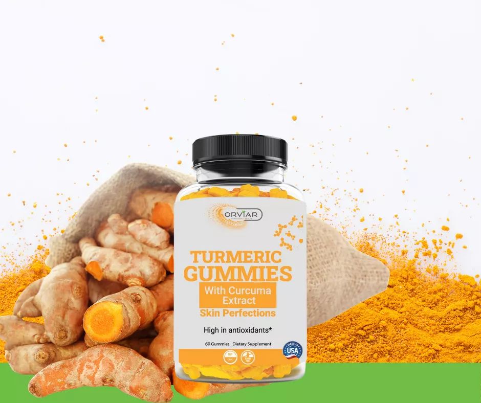 Orviar Vegan Curcuma Gummies Perfections de la peau avec extrait de curcuma - 60 Gummies